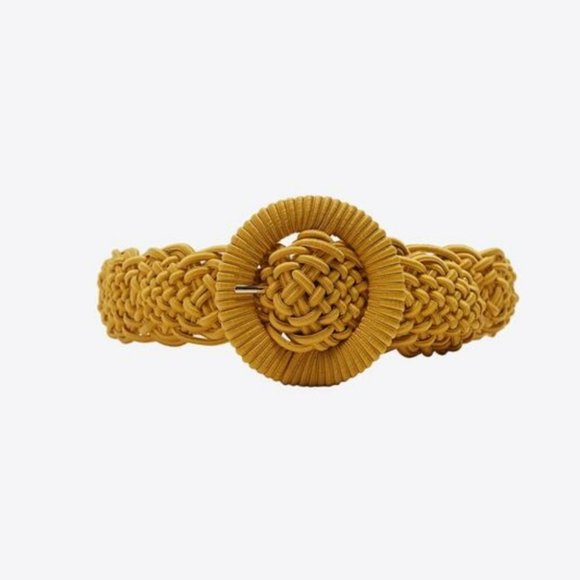 Zara Accessories - [2” Width] Zara Mustard Yellow Woven Fabric Round Buckle Belt